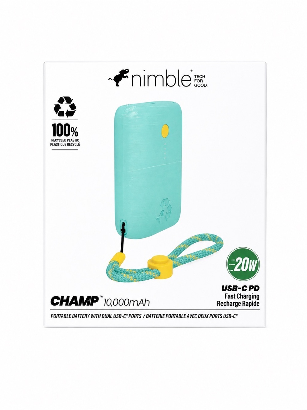 Nimble Champ 10,000mAh 20W USB-C PD Fast Charger Power Bank – New in box - Teal